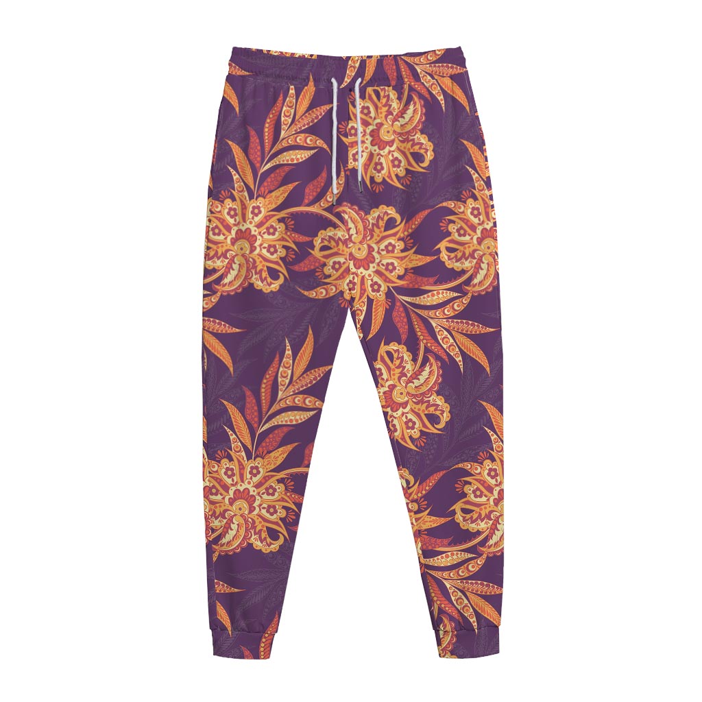 Tangerine Floral Bohemian Pattern Print Jogger Pants
