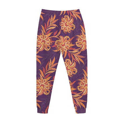 Tangerine Floral Bohemian Pattern Print Jogger Pants