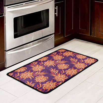 Tangerine Floral Bohemian Pattern Print Kitchen Mat