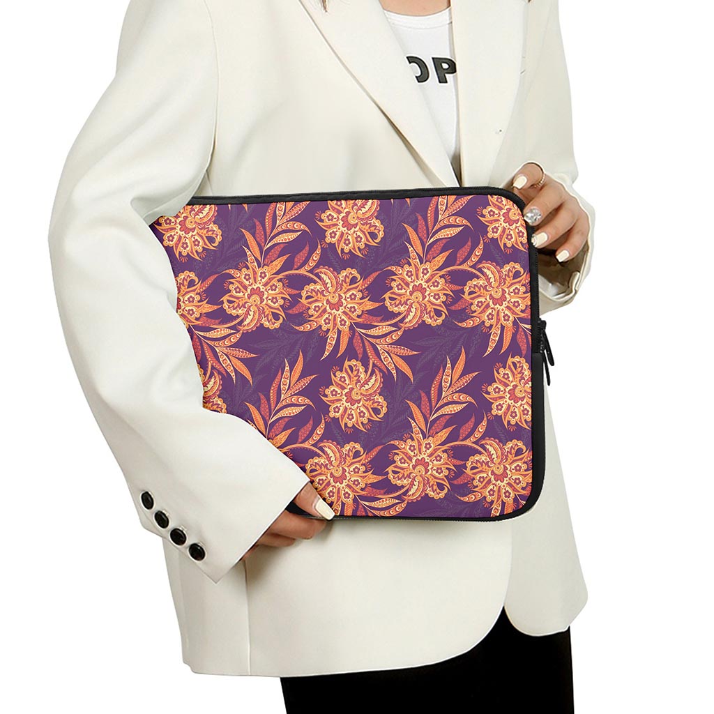 Tangerine Floral Bohemian Pattern Print Laptop Sleeve