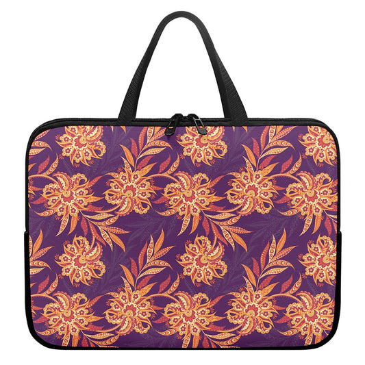 Tangerine Floral Bohemian Pattern Print Laptop Sleeve With Handle