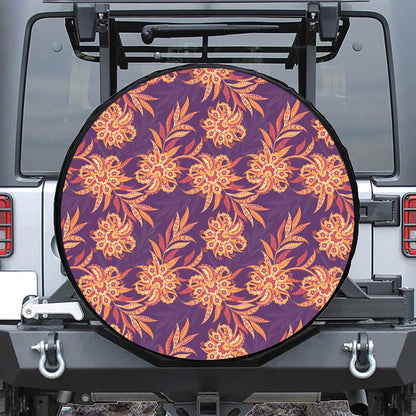Tangerine Floral Bohemian Pattern Print Leather Spare Tire Cover