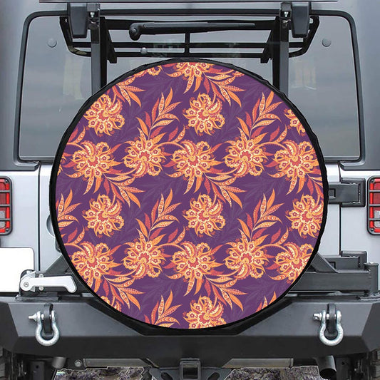 Tangerine Floral Bohemian Pattern Print Leather Spare Tire Cover