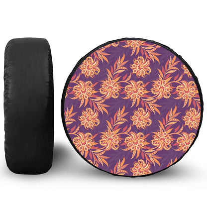 Tangerine Floral Bohemian Pattern Print Leather Spare Tire Cover