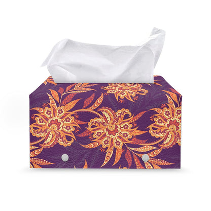 Tangerine Floral Bohemian Pattern Print Leather Tissue Box Cover