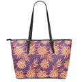 Tangerine Floral Bohemian Pattern Print Leather Tote Bag With Zipper