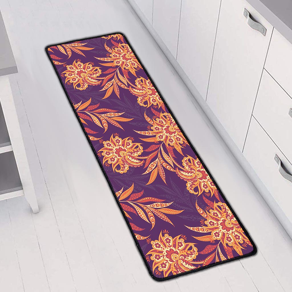 Tangerine Floral Bohemian Pattern Print Long Kitchen Mat