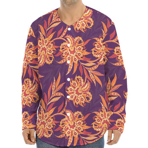 Tangerine Floral Bohemian Pattern Print Long Sleeve Baseball Jersey