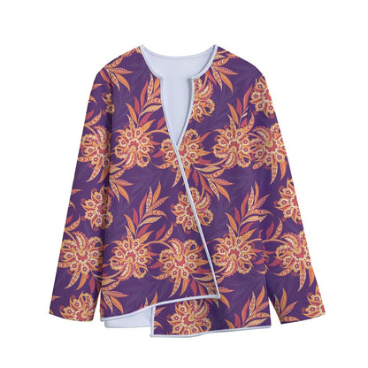 Tangerine Floral Bohemian Pattern Print Long Sleeve Short Coat
