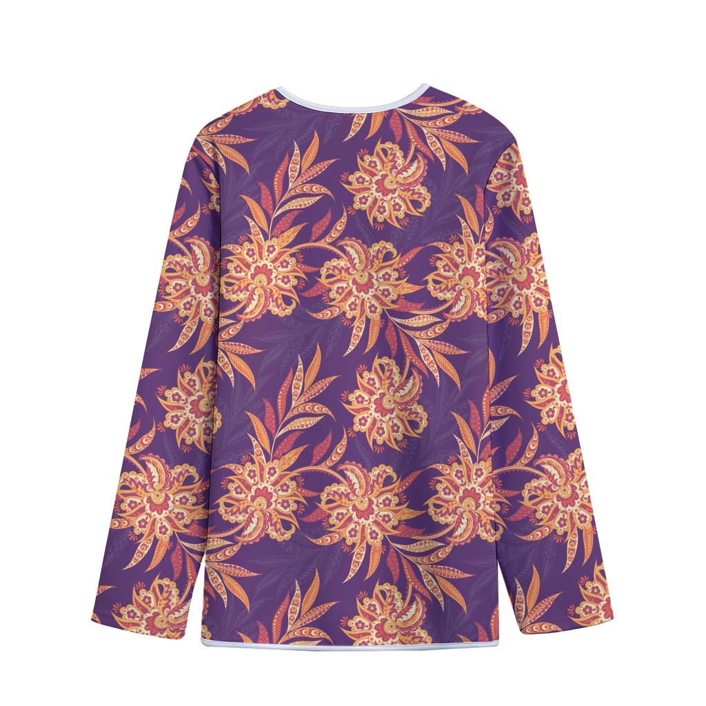 Tangerine Floral Bohemian Pattern Print Long Sleeve Short Coat