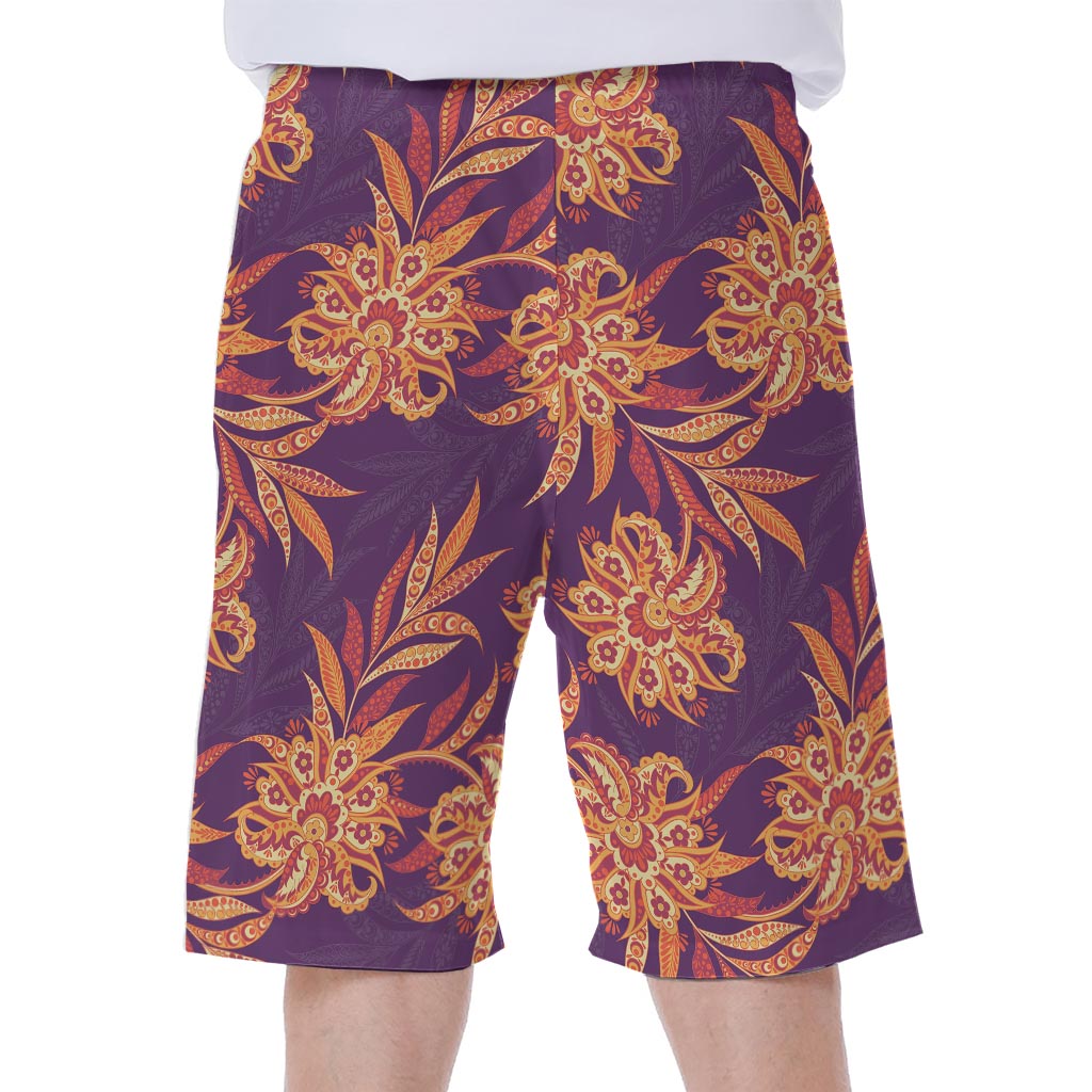 Tangerine Floral Bohemian Pattern Print Men's Beach Shorts