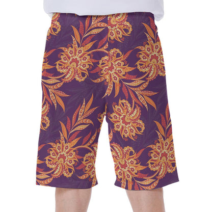 Tangerine Floral Bohemian Pattern Print Men's Beach Shorts