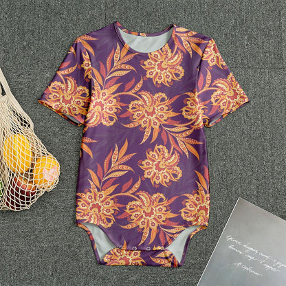 Tangerine Floral Bohemian Pattern Print Men's Bodysuit