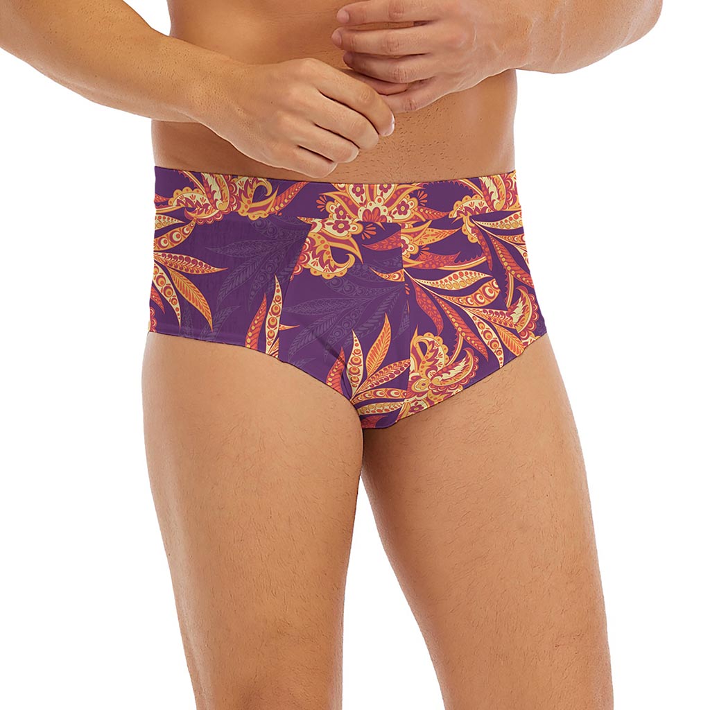 Tangerine Floral Bohemian Pattern Print Men's Briefs