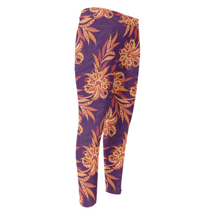 Tangerine Floral Bohemian Pattern Print Men's Compression Pants