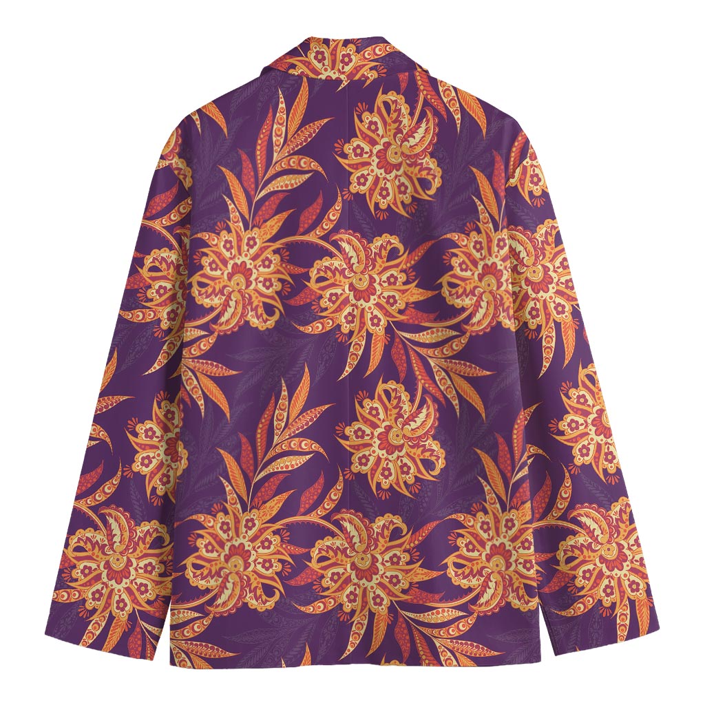 Tangerine Floral Bohemian Pattern Print Men's Cotton Blazer