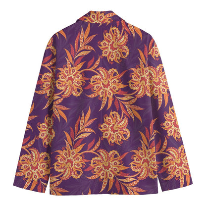 Tangerine Floral Bohemian Pattern Print Men's Cotton Blazer