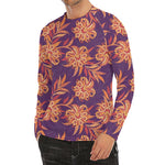 Tangerine Floral Bohemian Pattern Print Men's Long Sleeve Rash Guard