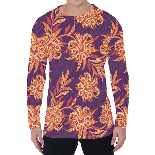 Tangerine Floral Bohemian Pattern Print Men's Long Sleeve T-Shirt