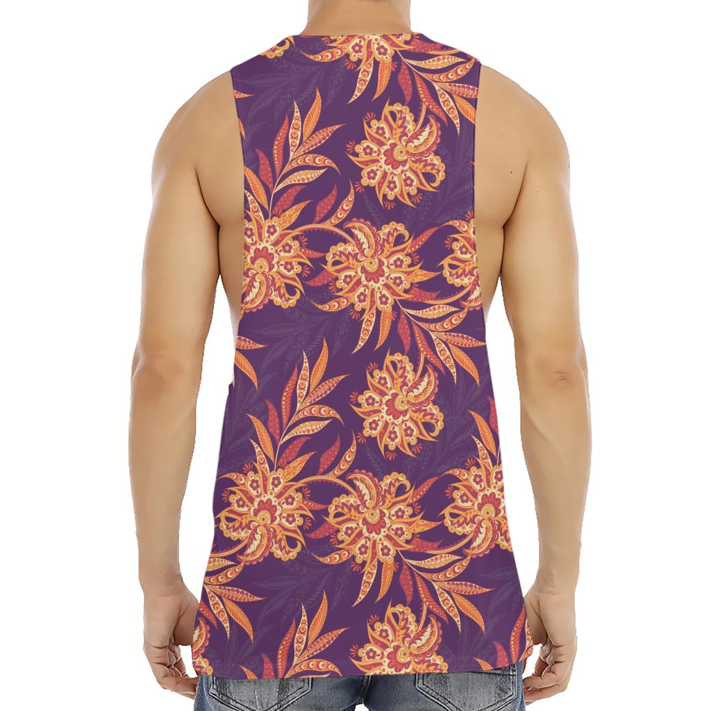 Tangerine Floral Bohemian Pattern Print Men's Muscle Tank Top