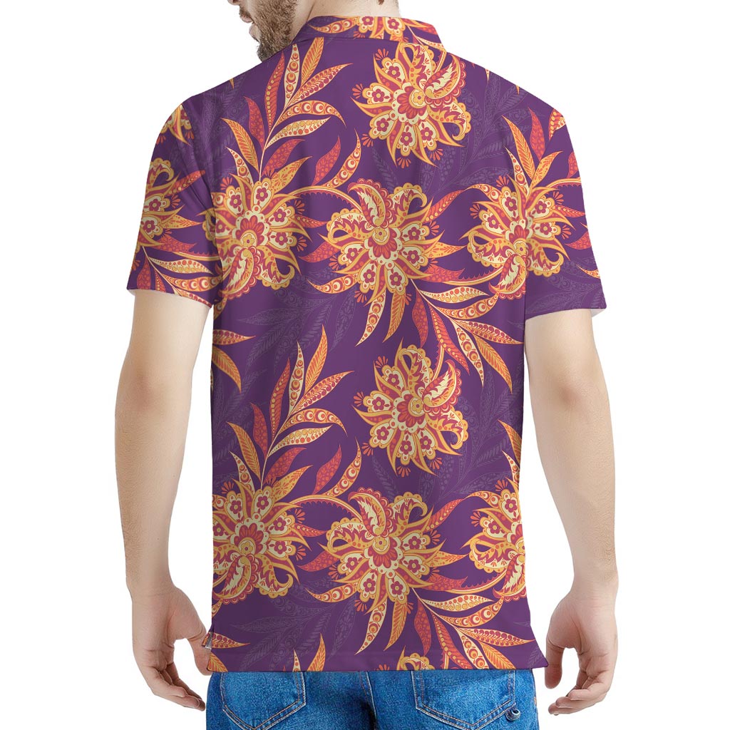 Tangerine Floral Bohemian Pattern Print Men's Polo Shirt