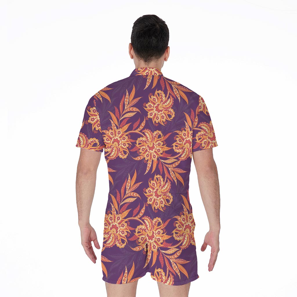 Tangerine Floral Bohemian Pattern Print Men's Rompers