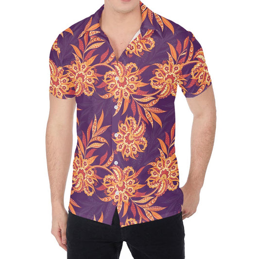 Tangerine Floral Bohemian Pattern Print Men's Shirt