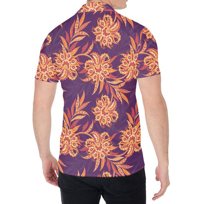 Tangerine Floral Bohemian Pattern Print Men's Shirt