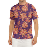 Tangerine Floral Bohemian Pattern Print Men's Short Sleeve Rash Guard