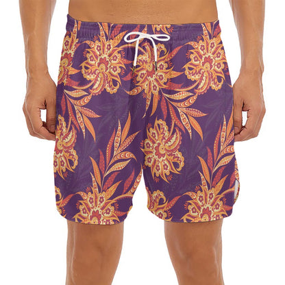 Tangerine Floral Bohemian Pattern Print Men's Split Running Shorts