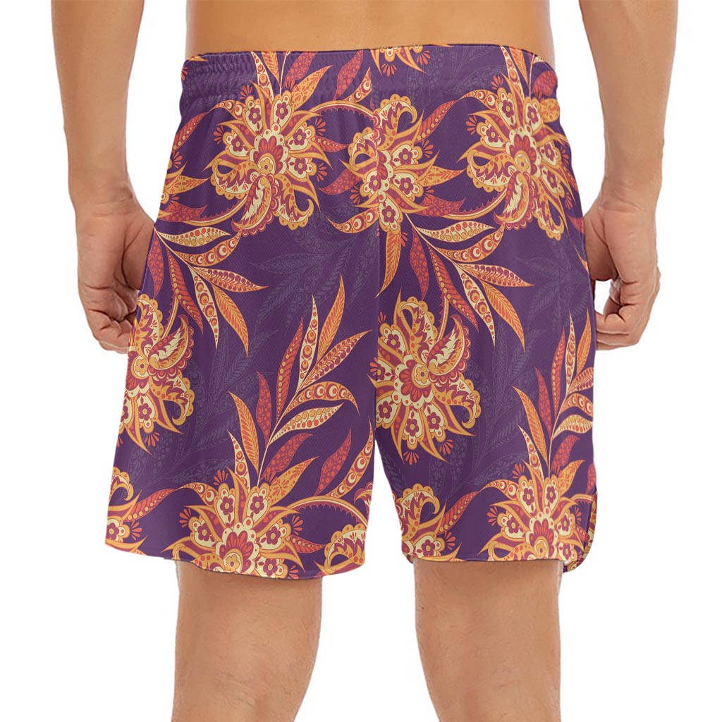Tangerine Floral Bohemian Pattern Print Men's Split Running Shorts