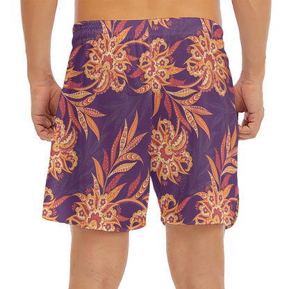 Tangerine Floral Bohemian Pattern Print Men's Split Running Shorts