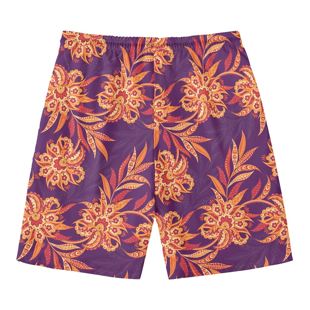 Tangerine Floral Bohemian Pattern Print Men's Swim Trunks