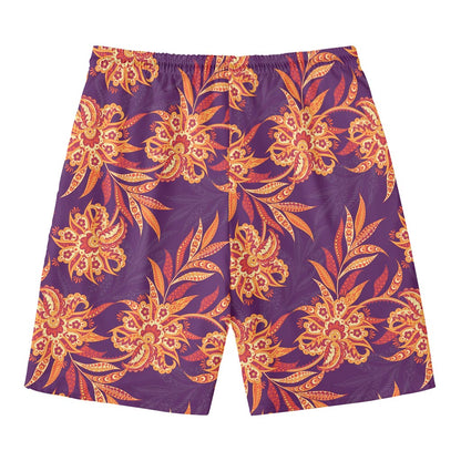 Tangerine Floral Bohemian Pattern Print Men's Swim Trunks