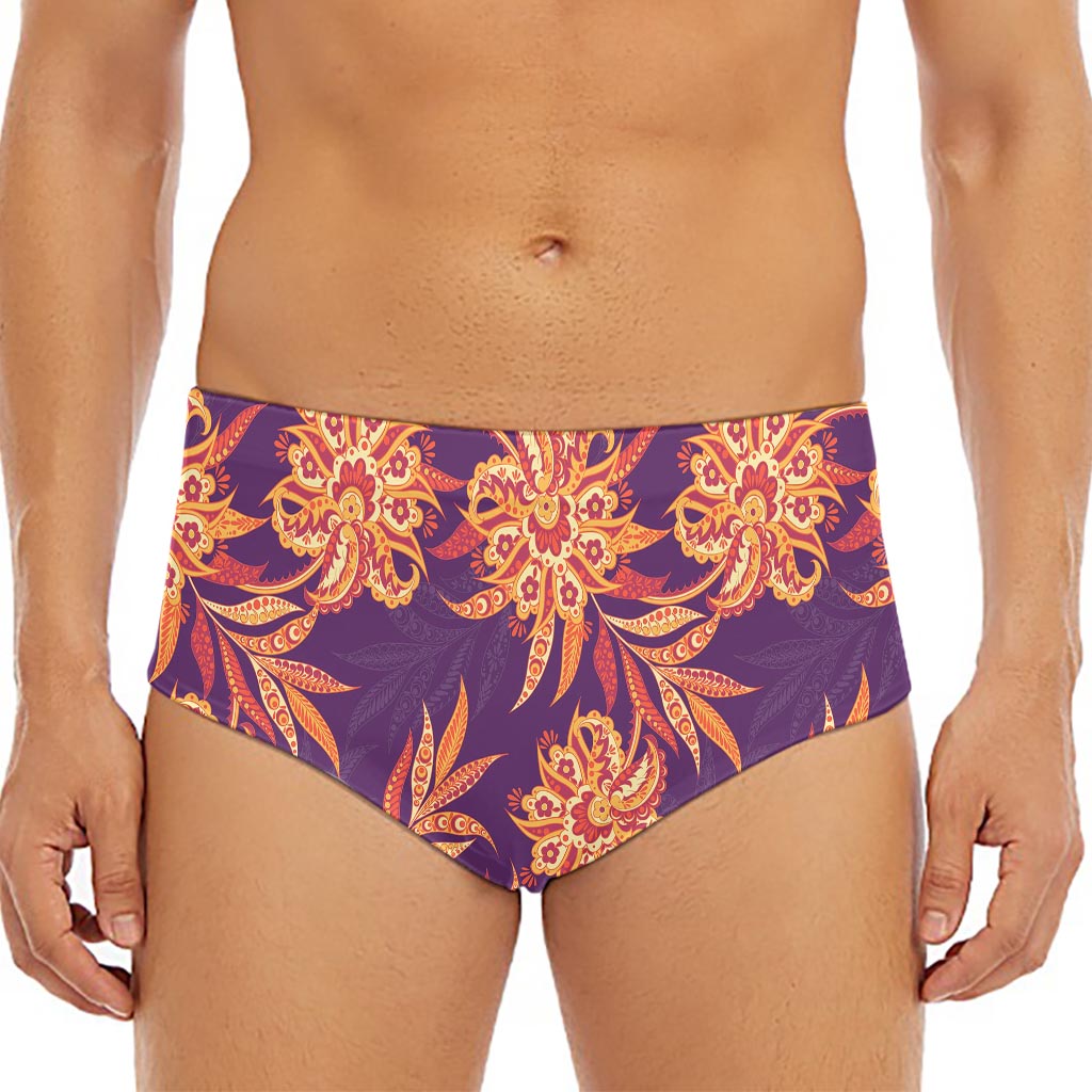 Tangerine Floral Bohemian Pattern Print Men's Triangle Swim Briefs