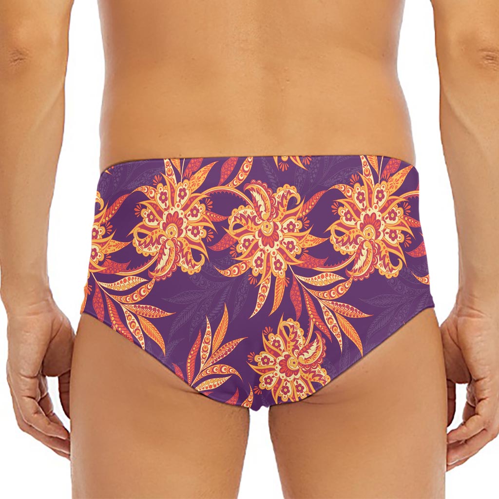 Tangerine Floral Bohemian Pattern Print Men's Triangle Swim Briefs