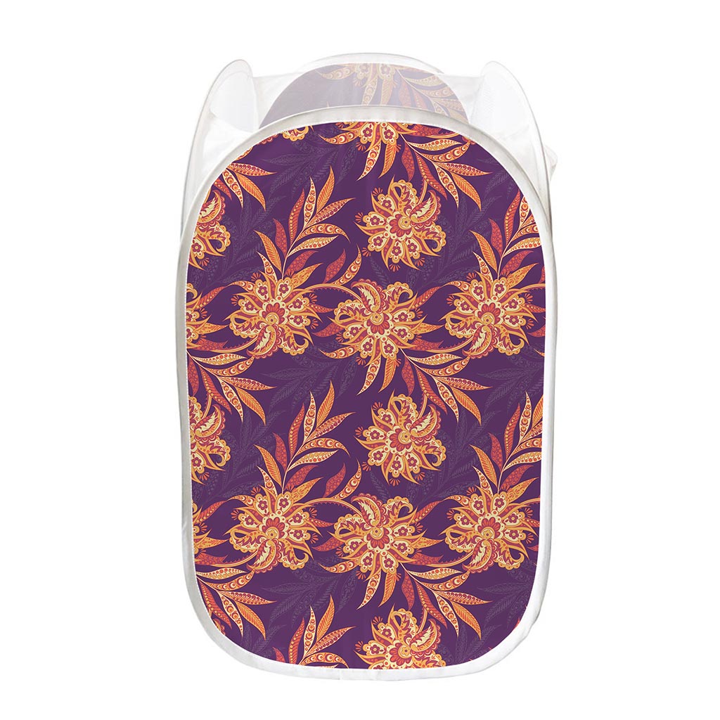Tangerine Floral Bohemian Pattern Print Mesh Laundry Hamper
