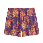 Tangerine Floral Bohemian Pattern Print Mesh Shorts