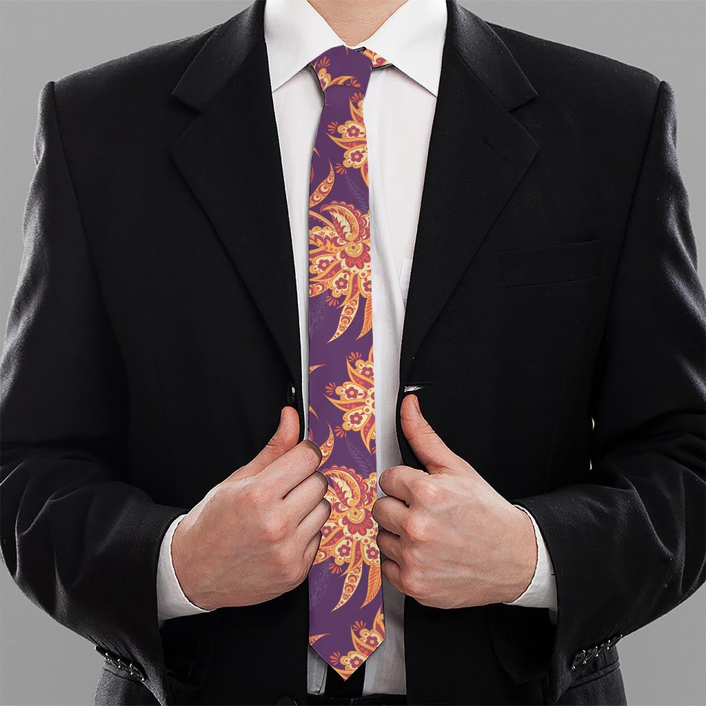 Tangerine Floral Bohemian Pattern Print Necktie