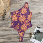Tangerine Floral Bohemian Pattern Print One Shoulder Bodysuit