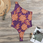 Tangerine Floral Bohemian Pattern Print One Shoulder Bodysuit