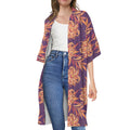 Tangerine Floral Bohemian Pattern Print Open Front Beach Cover Up
