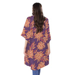 Tangerine Floral Bohemian Pattern Print Open Front Beach Cover Up