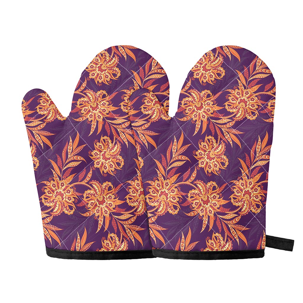 Tangerine Floral Bohemian Pattern Print Oven Mitts