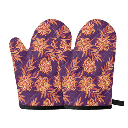 Tangerine Floral Bohemian Pattern Print Oven Mitts
