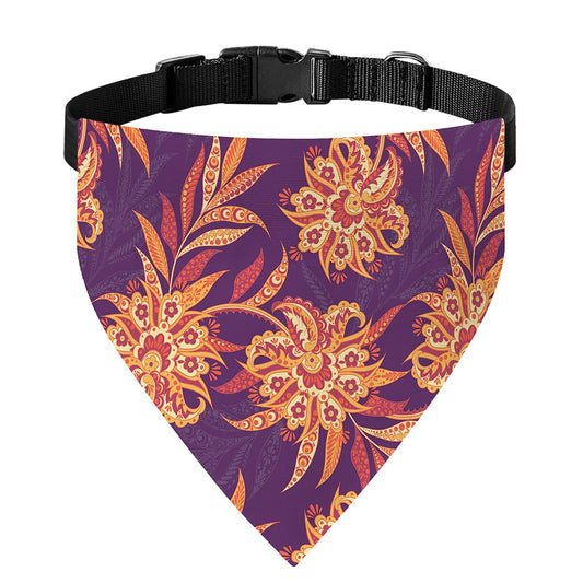 Tangerine Floral Bohemian Pattern Print Over The Collar Dog Bandana