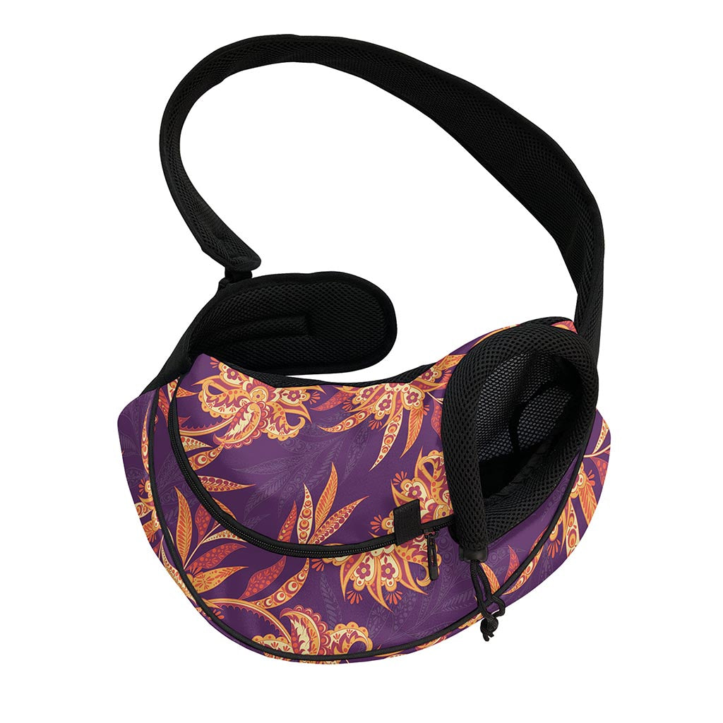 Tangerine Floral Bohemian Pattern Print Pet Sling Carrier