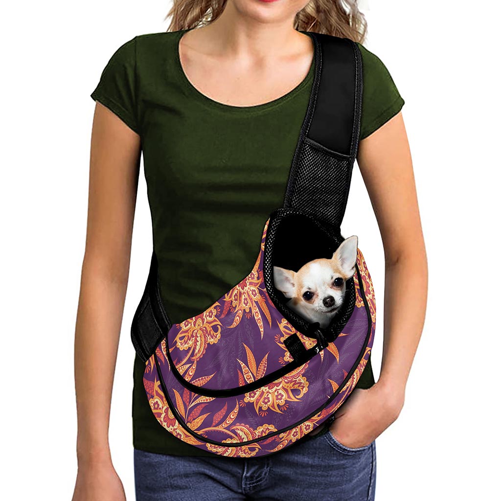 Tangerine Floral Bohemian Pattern Print Pet Sling Carrier