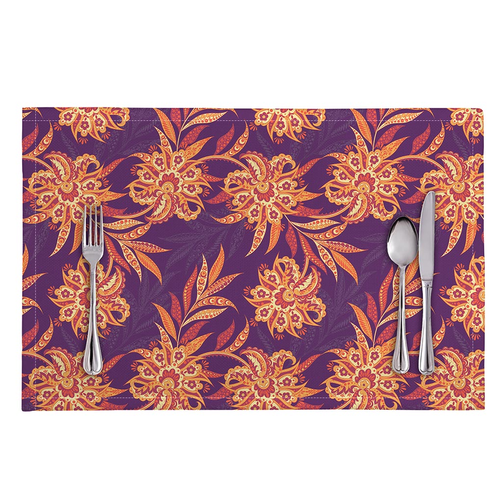 Tangerine Floral Bohemian Pattern Print Placemat