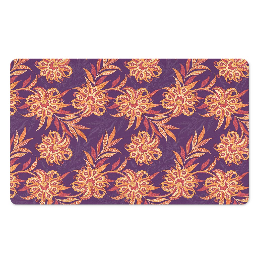 Tangerine Floral Bohemian Pattern Print Polyester Doormat